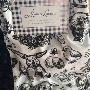 Marlo Lorenz Black & White Decorative Throw w/ Bunnies, Chicks & Flowers